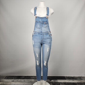 Ci Sono Light Wash Distressed Denim Overalls Size S
